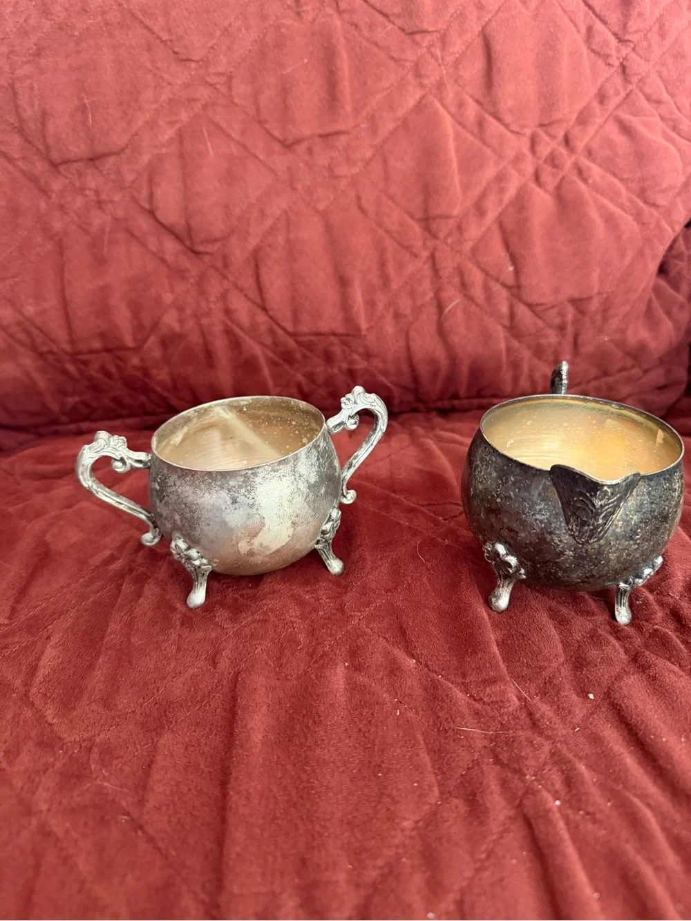 Vintage Silver-Tone Creamer and Sugar Bowl Set - Tarnished Silver Finish